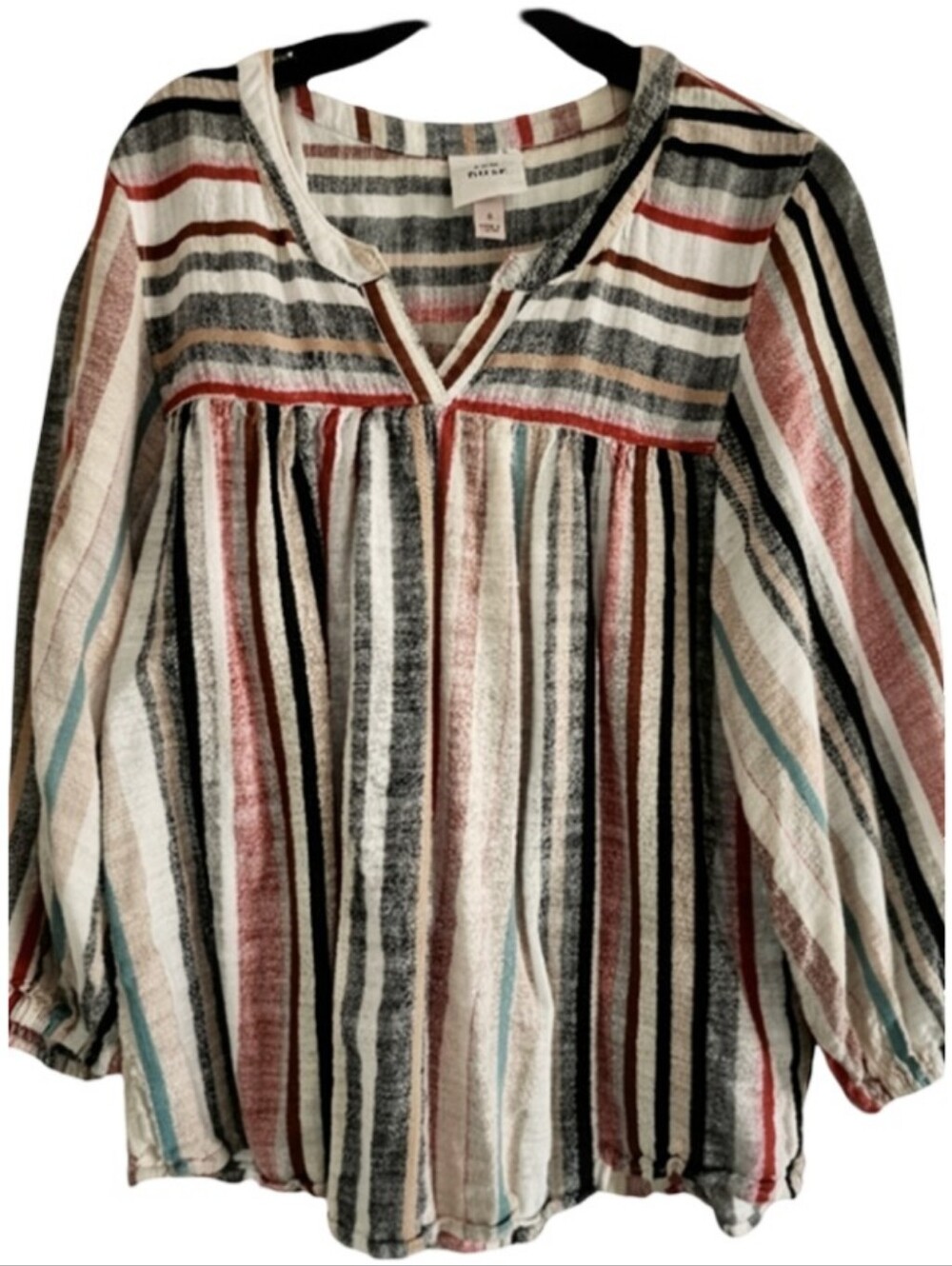 KNOX ROSE Boho Striped Peasant Blouse 3/4 Sleeve Small